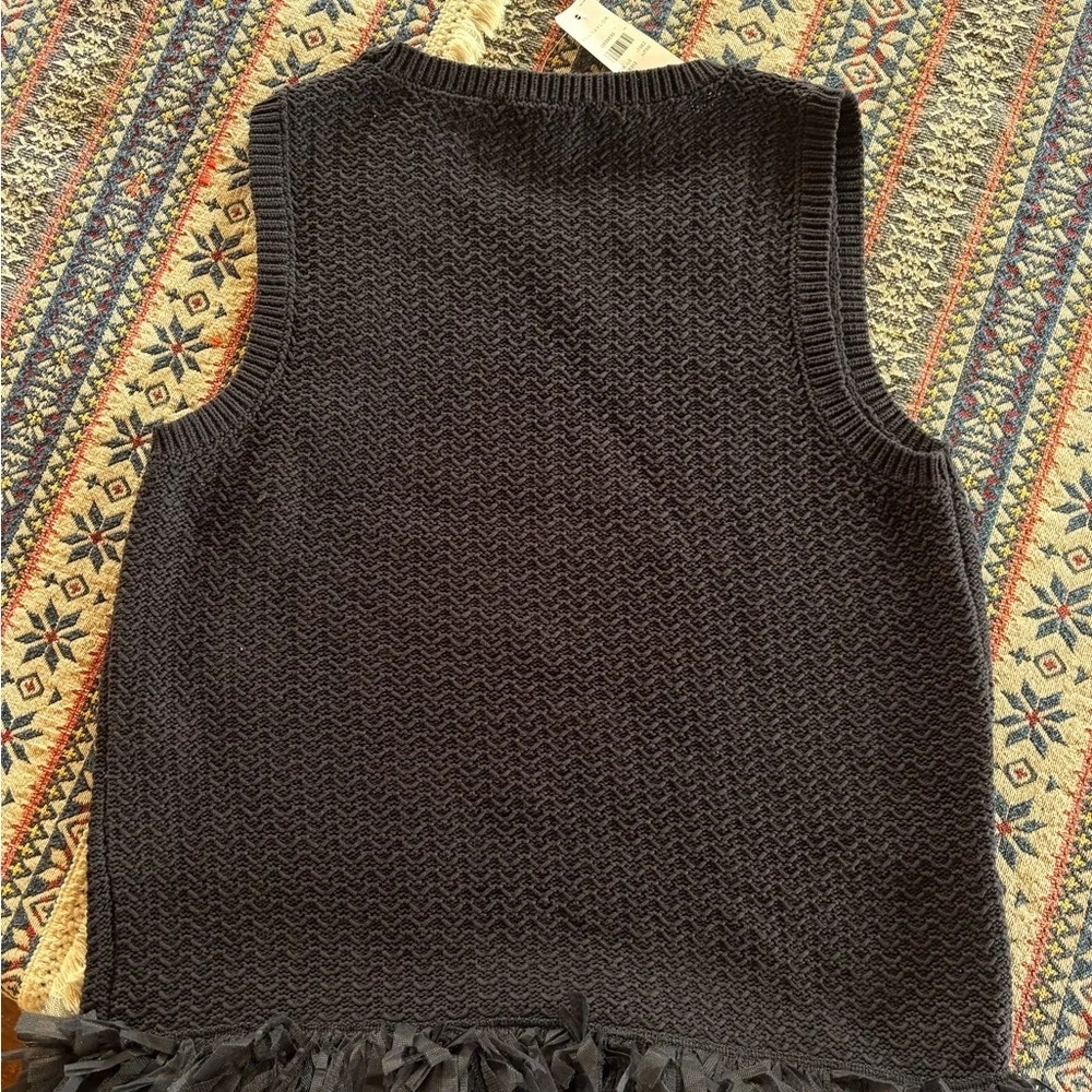 NWT Ann Taylor Navy Sleeveless Knit Sweater Fringe Hem size M